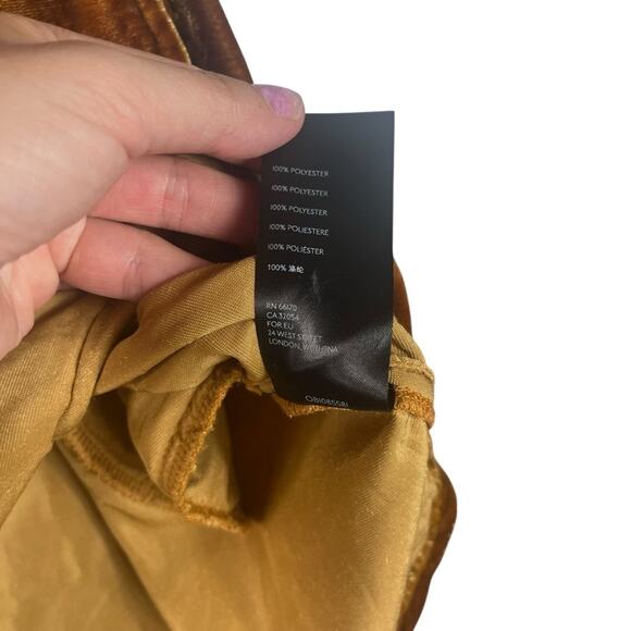 Free People Ivy Velvet Mini Dress Gold Rust XS Swing Flowy Cottage Boho Oversize - Picture 6 of 9